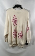 Cyrus Women's Cream Ribbed Sweater Pink Floral Embroidery Sz XL NWT picture