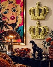 Vintage Pair Mustard Yellow Royal Crown Wall Decor Plastic Hollywood Regency picture