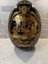 L.F Fine Porcelain Limoges P.R.C. Gold Gilded And Black Porcelain Egg 12” picture