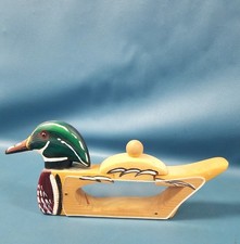 Vintage Hand Painted Wooden Duck Matchstick Holder W/ Striker Lid 12.5