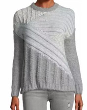 Current/Elliott Mixed Cable Gray Alpaca Sweater Sz L (3) $348 picture