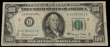 1963A  $100 BILL SMALL HEAD-CIRCULATED–Interesting serial number B 02360263 A . picture
