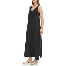 NWT DKNY Women's Linen Maxi Dress Size XL Black picture