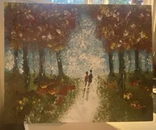 Original Acrylic Painting Autumn Forest Path Fall Landscape Hand Painted Art picture