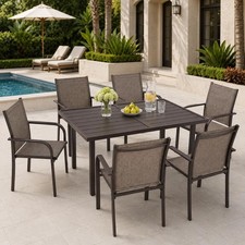 7PCS Rattan Patio Furniture Set Outdoor Dining Set Table w/6 Chairs Umbrella Hol picture