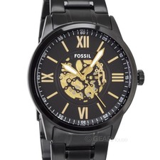 FOSSIL Flynn Mens 48mm Watch, Large Black & Gold Dial, Stainless Steel Band picture