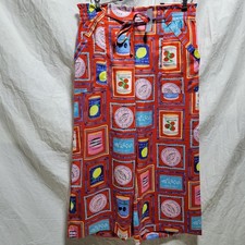 NWT LOFT Red Wide Leg Pants Novelty Can Goods Print Women's Size Large Petite picture