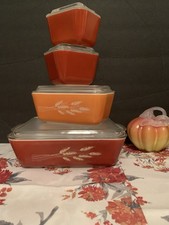 Vtg HTF Pyrex Autumn Harvest Wheat Refrigerator Dish  Set 501 502 503 VGVC 8 Pcs picture