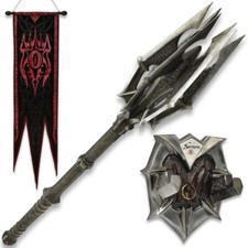 Officially Licensed Lord of the Rings Mace of Sauron & Ring with Red Eye Banner picture