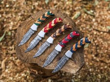 LOT OF 50 Pcs Handmade Damascus Steel Folding Knives, pocket Knives With Sheaths picture