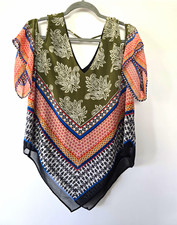 Les Serein Women's M Multicolor Chiffon V-Neck Short Sleeve Paisley Blouse picture