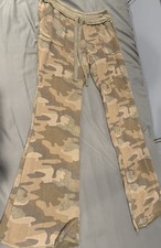 No Boundaries Women’s Green Camouflage Cotton Cargo Flared Pants Drawstring picture