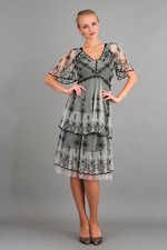 Nataya Plus Great Gatsby Vintage Titanic Black & Ivory Tea Dress & Slip Set 2X picture