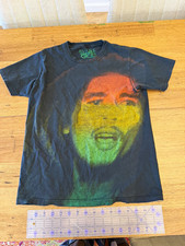 Zion Rootswear Bob Marley Rasta Gradient Portrait Graphic Tee Charcoal Wash T-Sh picture