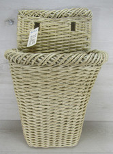 Woven Wicker Wall Hanging Basket Flat Back Storage Organizer White Washed 18
