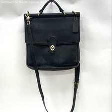 Authentic Vintage Coach 9927 Black Leather Willis Turnlock Crossbody Satchel picture