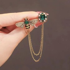Vintage Crystal Bee Brooch Tassel Pin Women's Suit Sweater Jewelry Gift (73) picture