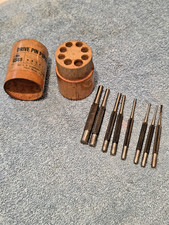 VINTAGE L.S. STARRETT #S565 - 8 PIECE DRIVE PIN PUNCHES ORIGINAL WOODEN CASE picture