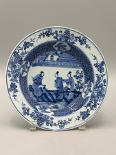Antique 17th c. Chinese Kangxi Blue and White Figural Porcelain Bowl Plate 9'' picture