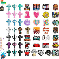 50Pcs Jesus Silicone Focal Beads, Cross Christian Faith Bead God Pray Beads for picture