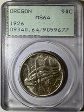 1926 50c Oregon Silver Commemorative Half Dollar PCGS Rattler MS64 (677) picture
