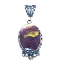 Purple Yellow Spiny Oyster Sterling Silver Oval Pendant Signed Makers Mark picture