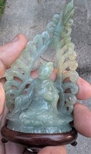 Antique / vintage Chinese carved Buddha figure A grade jadeite jade & wood base picture