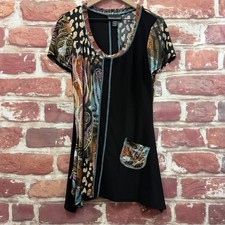 Frank Lyman Top Womens 12 Multicolor Boho Abstract Color Block Tunic Shirt picture