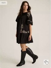 Torrid Festi Mini Dress 1X Raglan Bell Sleeve Embroidered Black Eyelet NEW Tags picture