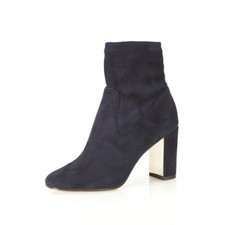 NIB Marion Parke $650 Kate Black Stretch Suede Gold Heel Bootie EU 36.5 US 6.5 picture