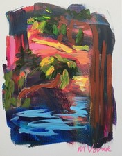 MONA VIVAR Original 14x11 Bold Abstract Expressionism Landscape Art Painting picture