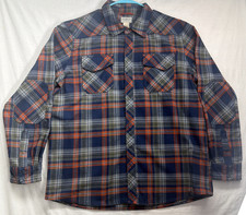 L.L. Bean Flannel Shirt Mens XL Blue Red Excellent Snap Western Plaid Wool Poly picture