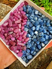 Natural Unheated CERTIFIED Ruby Raw + Sapphire Loose Gemstone Rough Mix 100 Ct picture