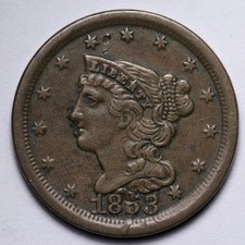 1853 Braided Hair Half Cent XF+ E129 ORCCA picture