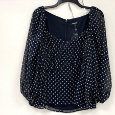 NWT Express Navy Blue White Sweetheart Neckline Blouse Women’s Sz XL picture