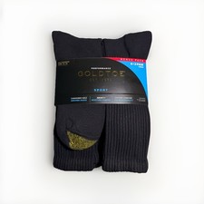 New Goldtoe Men 8 Pack Performance Premium Black Crew Socks Regular Sizes 6-12.5 picture