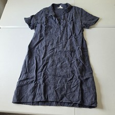 Garnet Hill Dress Womens L Blue Linen Collared Shirt Dress Short Sleeve Casual picture