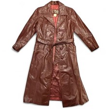 Vintage 70s Marquis of London Brown Leather Trench Coat Size 10 picture