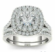 2.50 CT Round Moissanite Double Halo Bridal Set Ring Solid 14K White Gold picture