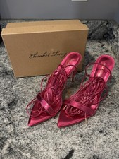 Lace-Up Strappy Heels Metallic Fuchsia Pink Open Pointy Toe Size 8 Elisabet Tang picture