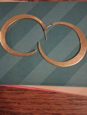 Large flat brass VINTAGE earrings HOOPS sleek modern RLM STUDIOS SIGNED picture