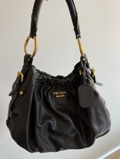 Authentic PRADA Leather Shoulder Bag Hand Bag Black Gold Hardware Used F/S picture