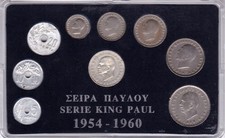 GREECE COINS 1954 COMPLETE SET in case, plus  Silver coin 20dr 1960, VF/XF picture