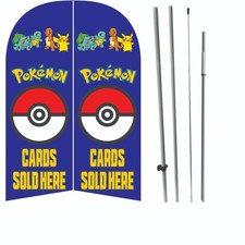 Pokemon Cards Sold Here Blue 6 ft Double Sided Windless Swooper Feather Flag Set picture