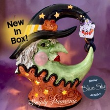 Blue Sky Clayworks CRESCENT MOON WITCH  12” Halloween Candle House NEW IN BOX picture