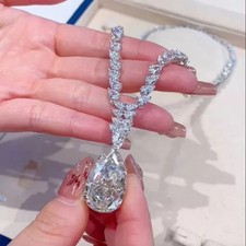 48Ctw Pear Cut Lab Created Diamond Statement Necklace 14K White Gold Plated picture