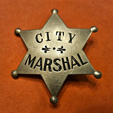 Antique City Marshal 6-Point Star Police Pin Back Metal picture
