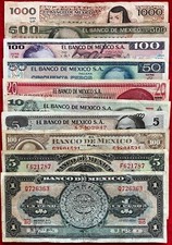 LOT of 10 MEXICO PESO BANKNOTES SERIES 1, 5,10,20,50,100,500,1000 BDM MEXICO ABN picture