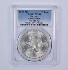 1947 Mo Mexico 5 Pesos Silver Cuauhtemoc KM-465 MS64 PCGS picture
