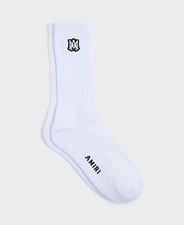 AMIRI Men's Ribbed Cotton Crew Socks White Solid Logo One Size NWT picture